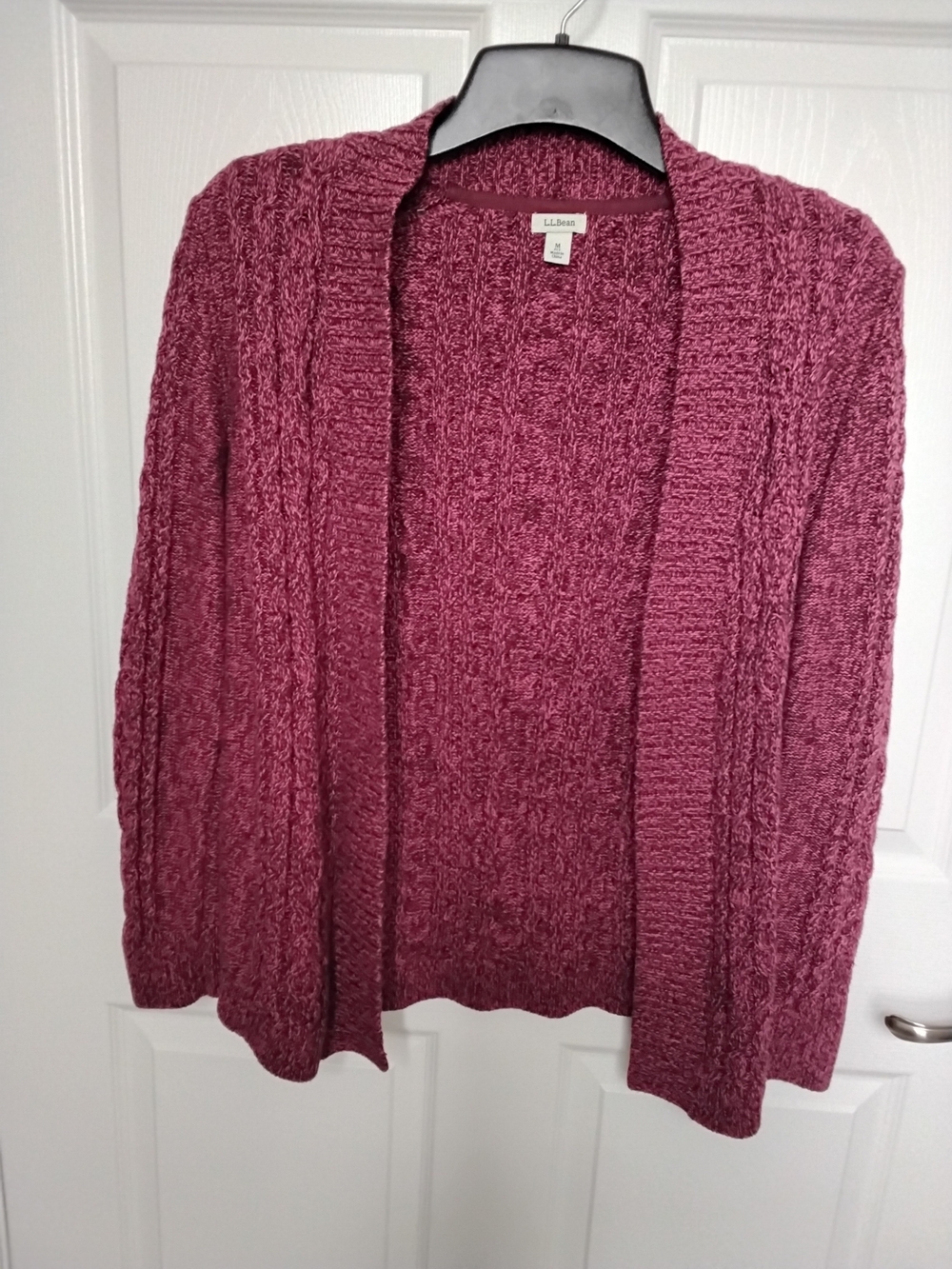 L.L. Bean Open-Front Cable Cardigan Sweater - Raspberry Pink SIZE M